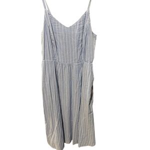 LOFT Light Blue Striped Midi Dress